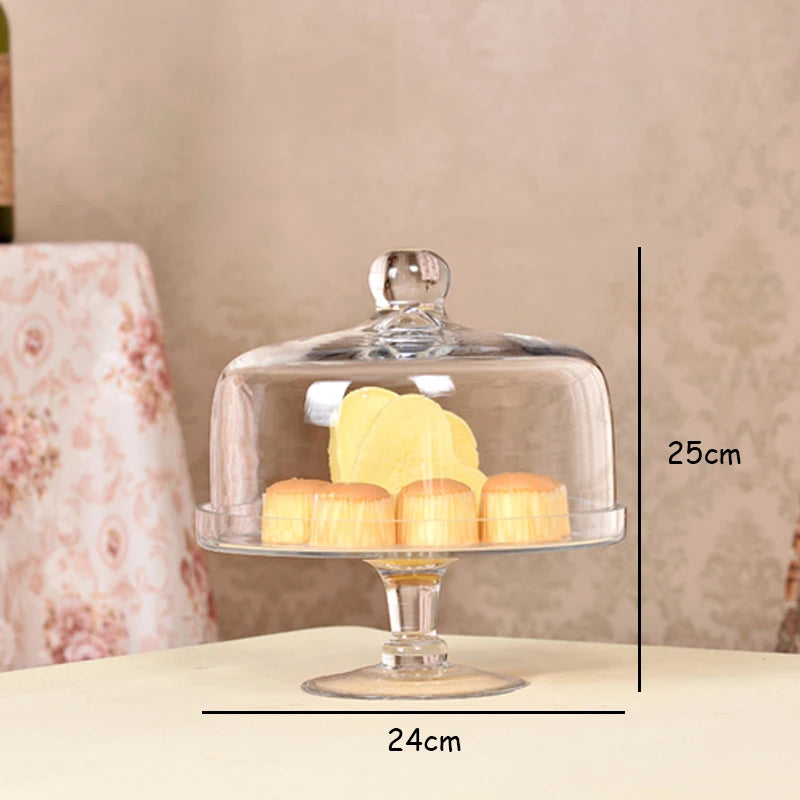 European-style Transparent Glass Cake Tray Household Tall Tray Glass Cover Cake Fruit Tray Wedding Home Dessert Table Decoration