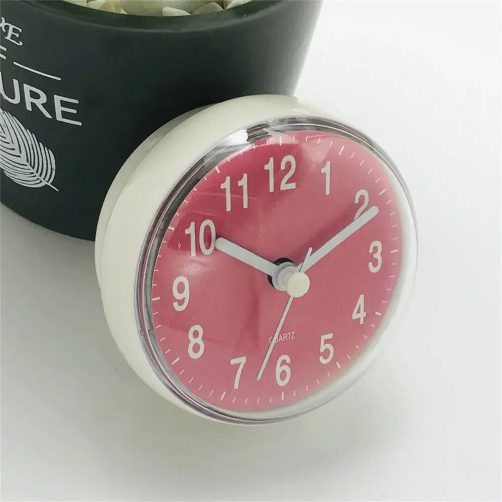 Shower Anti Fog Waterproof Mini Small Table Decoration Kitchen Living Bathroom Room Wall Clock Toilet Round Quartz Sucker 7cm