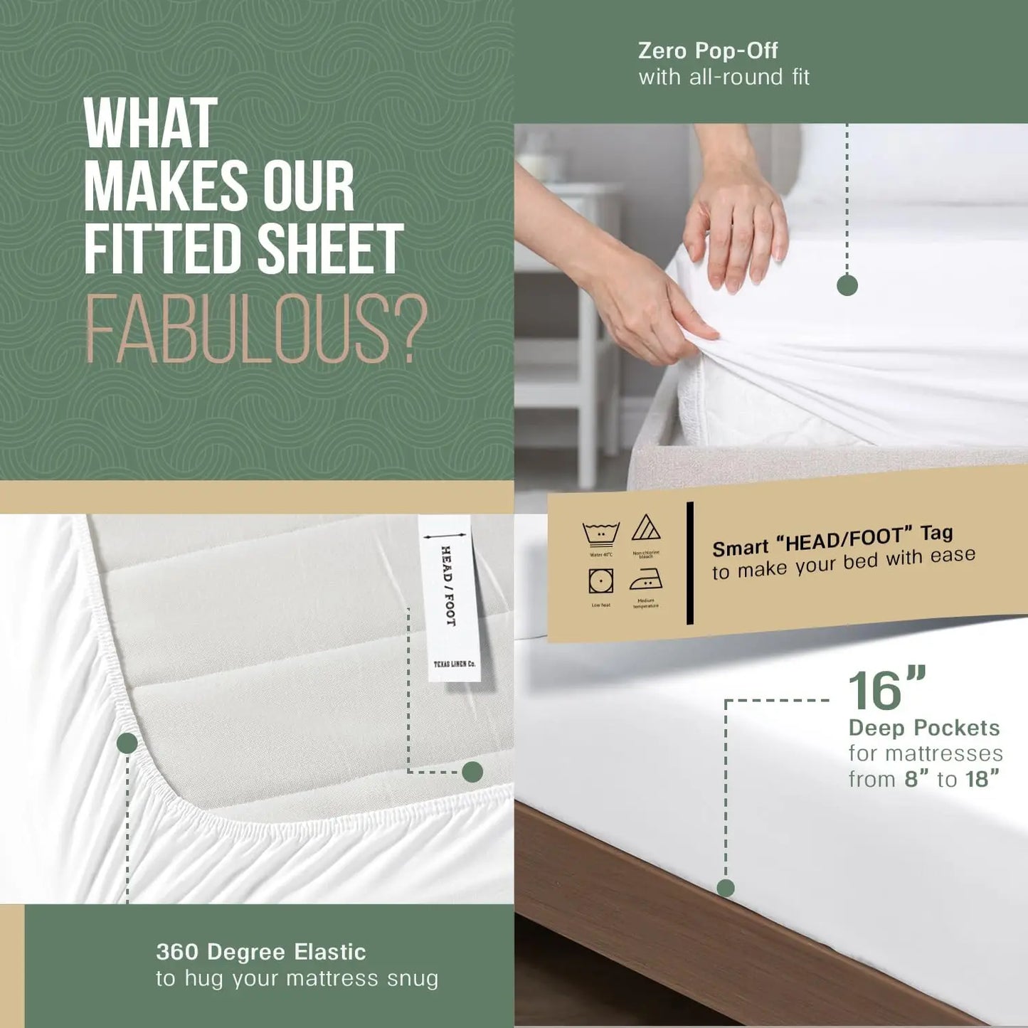 Queen Size Organic Cotton Sheets - 4 PC Percale Weave Set, Soft & Breathable, 16" Deep Pocket Hotel Quality Bedding