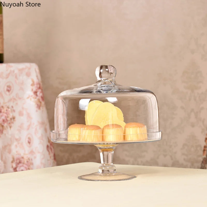 European-style Transparent Glass Cake Tray Household Tall Tray Glass Cover Cake Fruit Tray Wedding Home Dessert Table Decoration
