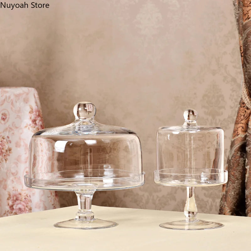 European-style Transparent Glass Cake Tray Household Tall Tray Glass Cover Cake Fruit Tray Wedding Home Dessert Table Decoration