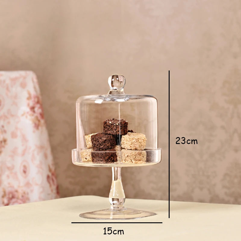 European-style Transparent Glass Cake Tray Household Tall Tray Glass Cover Cake Fruit Tray Wedding Home Dessert Table Decoration