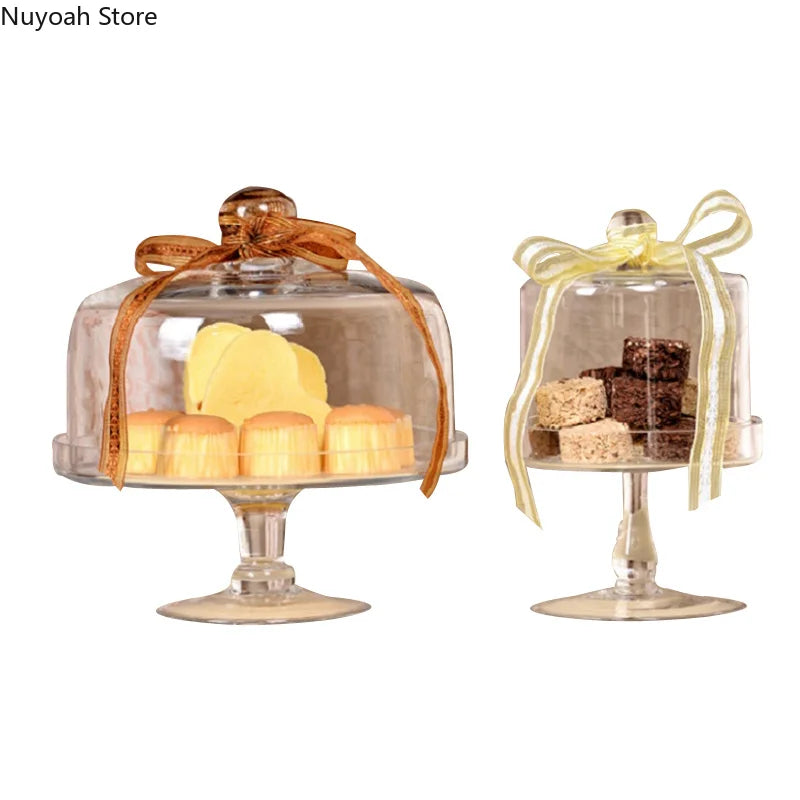 European-style Transparent Glass Cake Tray Household Tall Tray Glass Cover Cake Fruit Tray Wedding Home Dessert Table Decoration