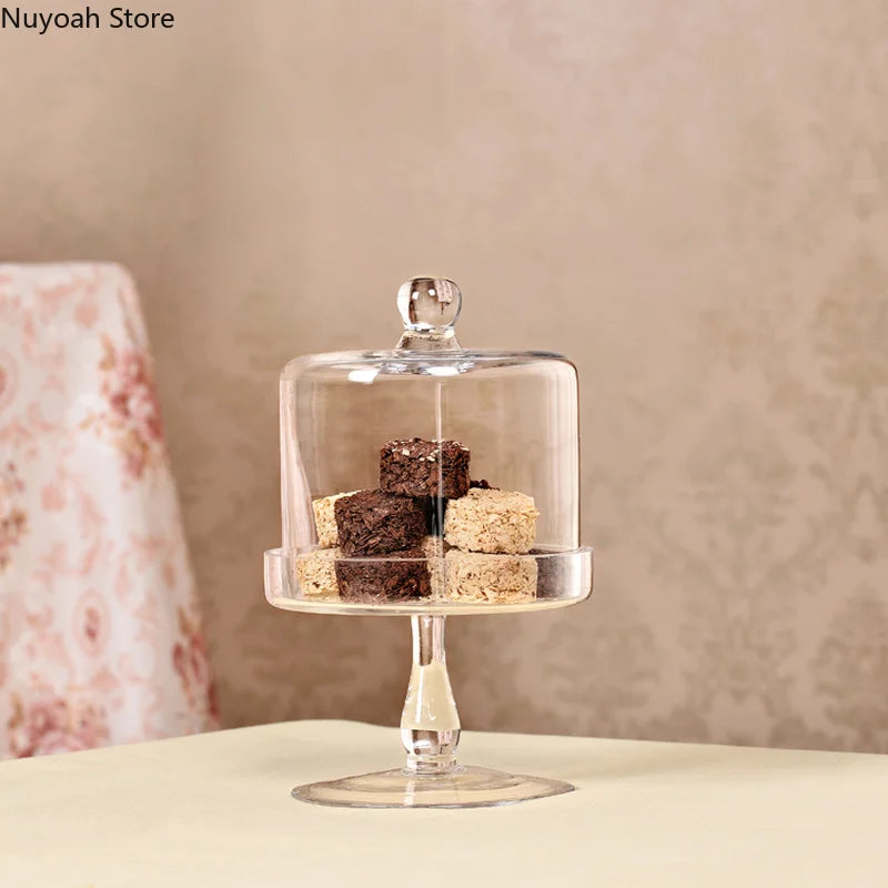European-style Transparent Glass Cake Tray Household Tall Tray Glass Cover Cake Fruit Tray Wedding Home Dessert Table Decoration