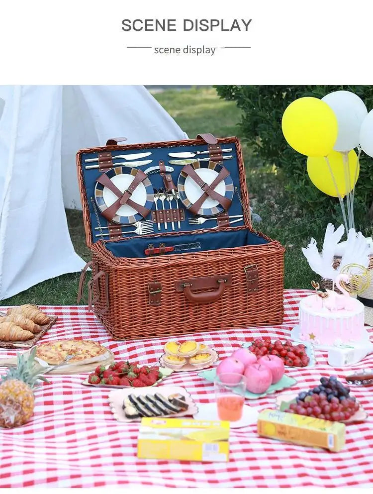 Willow Rattan Picnic Basket Outing and Leisure Camping Fruit and Vegetable Food Storage Basket Handmade Woven Basket