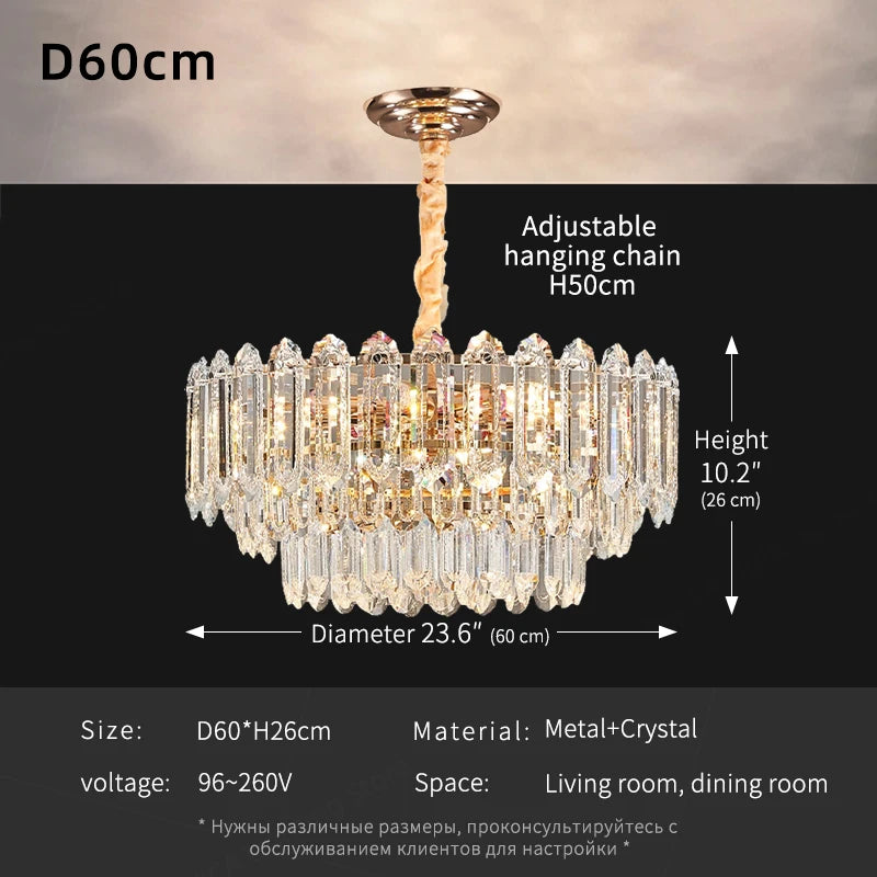 Modern LED Ceiling Hanging Lamp for Living Room Designer Luxury Circular Dining Table Pendant Lighting Crystal High Chandelier