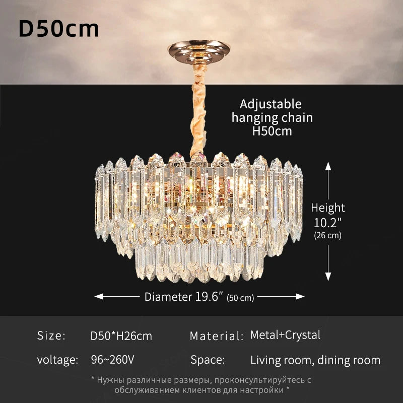 Modern LED Ceiling Hanging Lamp for Living Room Designer Luxury Circular Dining Table Pendant Lighting Crystal High Chandelier