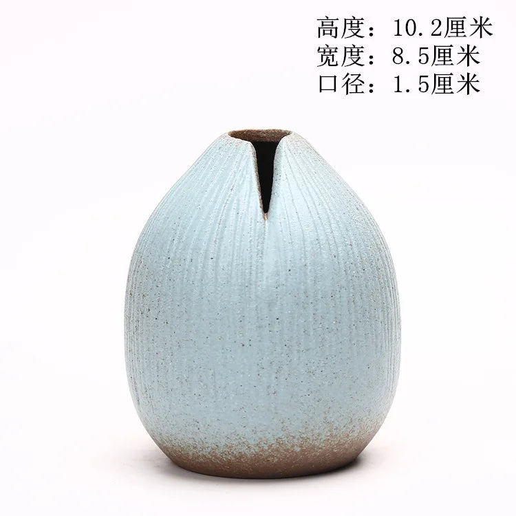 Japanese Style Terracotta Vase Imitation Stone Abstract Flower Arranger Table Top Vintage Ornament Living Room Flower Vase