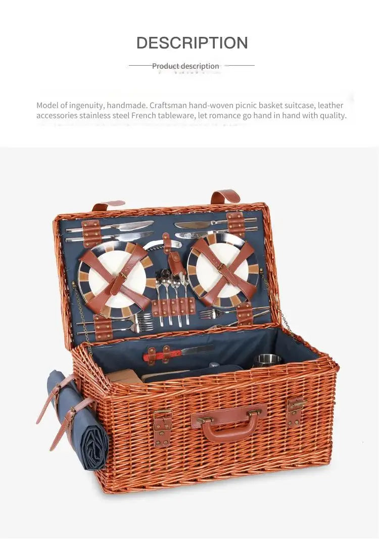 Willow Rattan Picnic Basket Outing and Leisure Camping Fruit and Vegetable Food Storage Basket Handmade Woven Basket