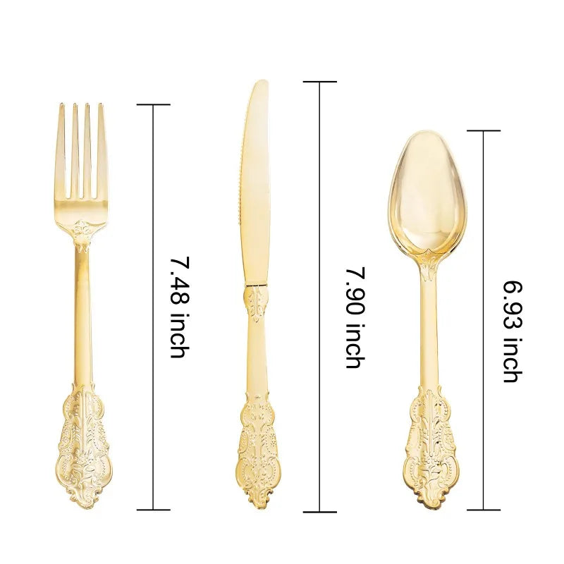 75 Pieces Gold Plastic Silverware- Party Flatware Set-Heavyweight Plastic Cutlery- Includes 25 Forks, 25 Spoons, 25 Knives