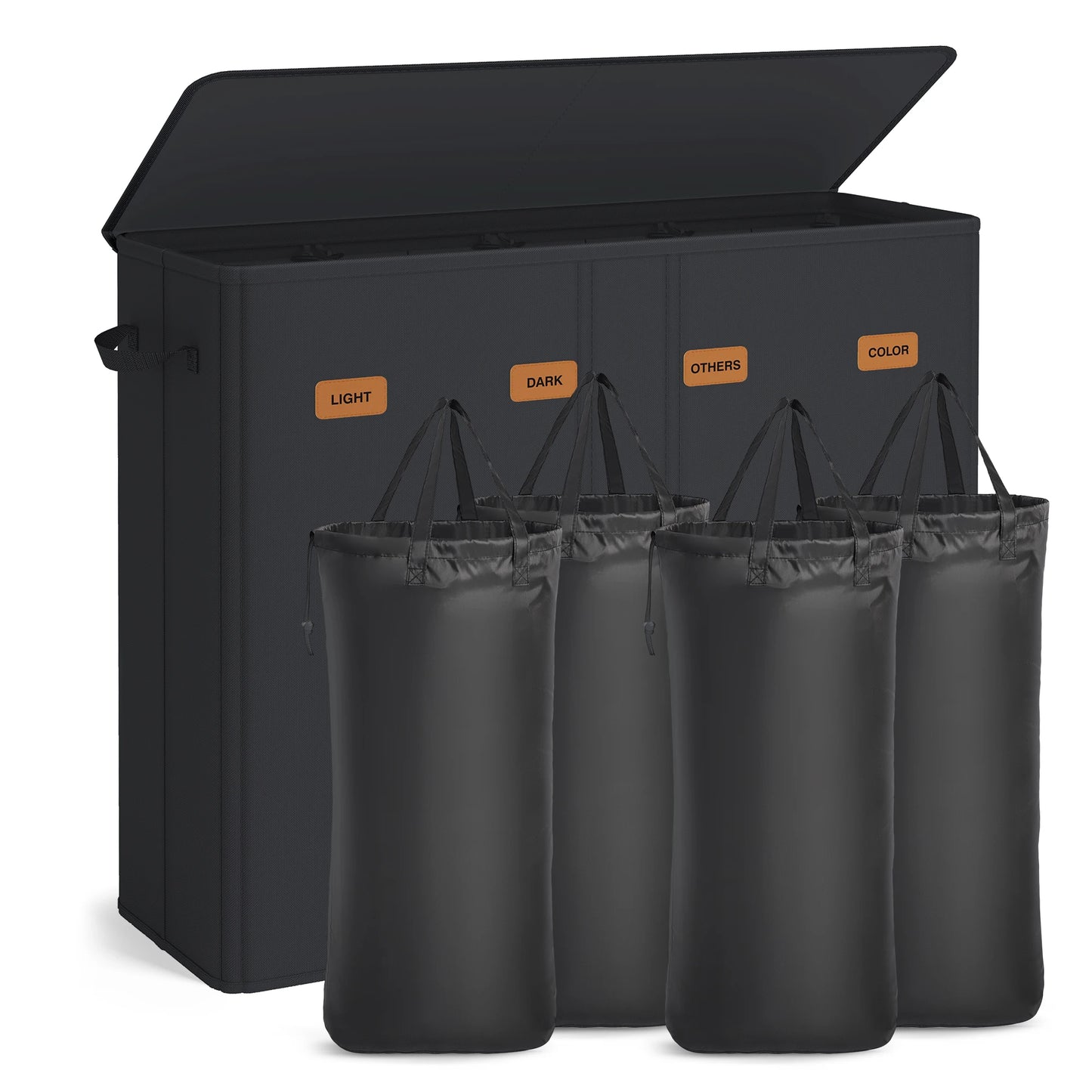 SONGMICS 55.4 Gallon (210 L) Laundry Hamper, 4-Compartment Laundry Basket Sorter with Lid, Labels, Removable Liner Bags, for Bed