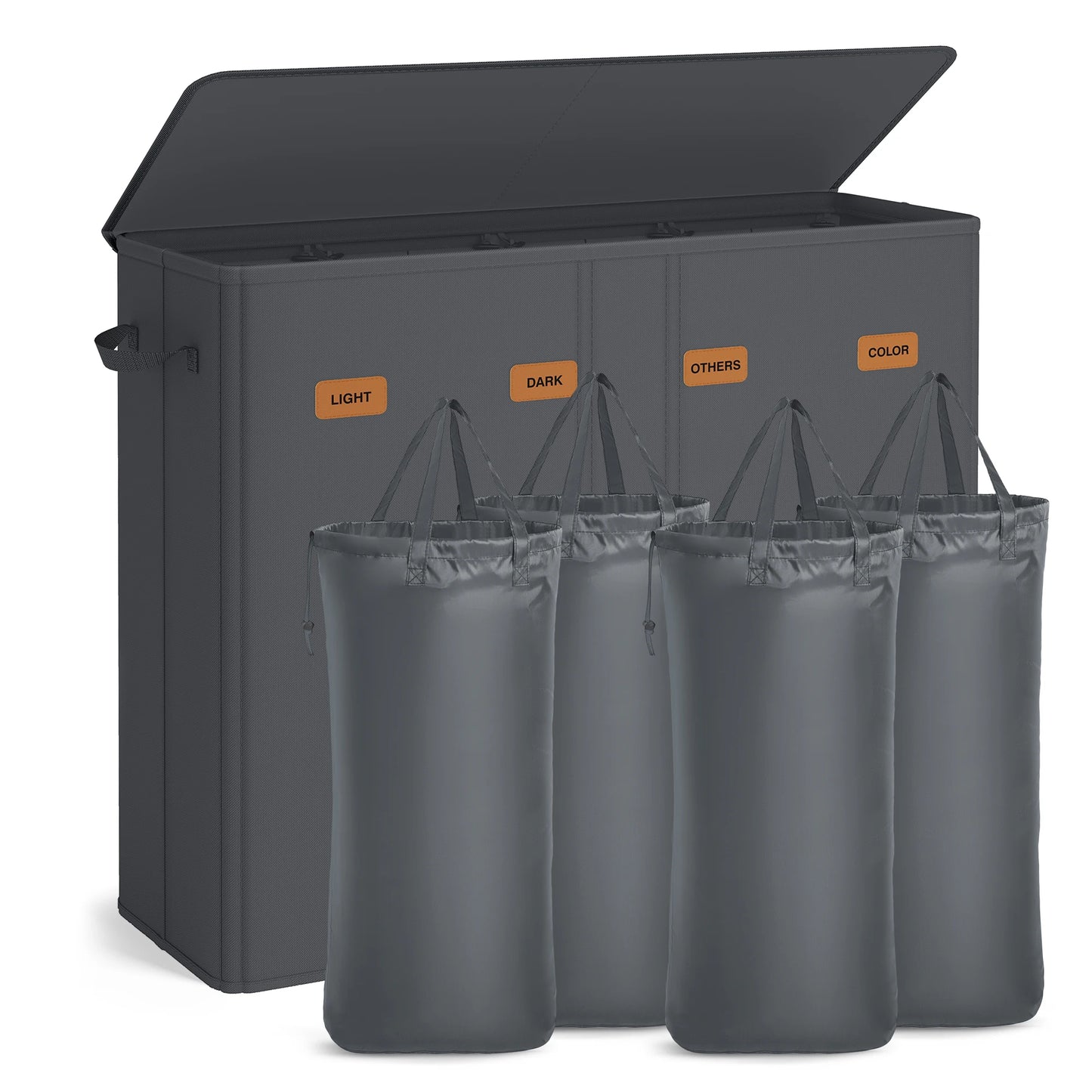 SONGMICS 55.4 Gallon (210 L) Laundry Hamper, 4-Compartment Laundry Basket Sorter with Lid, Labels, Removable Liner Bags, for Bed