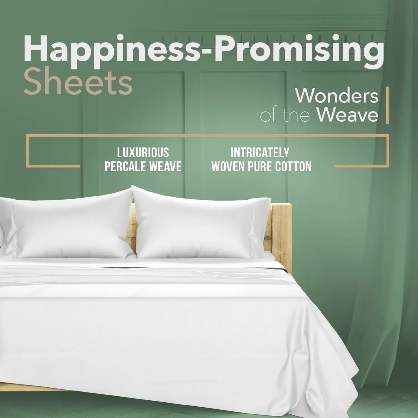 Queen Size Organic Cotton Sheets - 4 PC Percale Weave Set, Soft & Breathable, 16" Deep Pocket Hotel Quality Bedding
