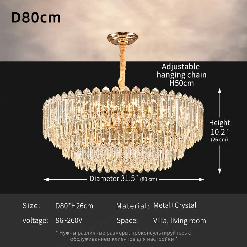 Modern LED Ceiling Hanging Lamp for Living Room Designer Luxury Circular Dining Table Pendant Lighting Crystal High Chandelier