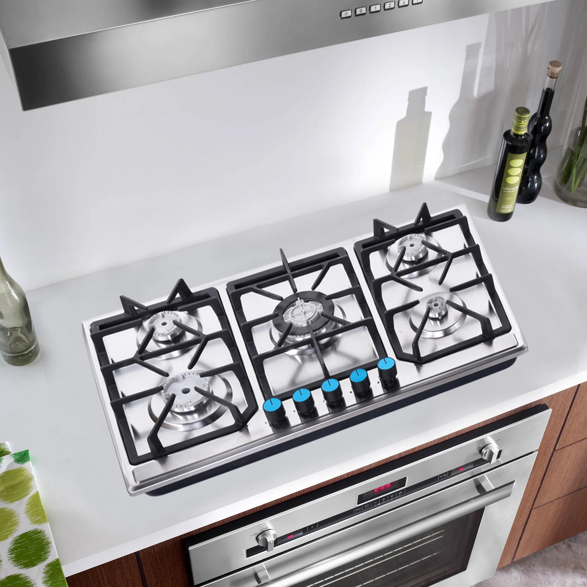 5 Burner Propane Gas Cooktop Indoor, Powerful Built-in Gas Stove Top with Auto Ignition, NG/LPG Convertible Dual Fuel, Portable Tabletop Counter Stove for Kitchen Cooking RV Outdoor and Emergency