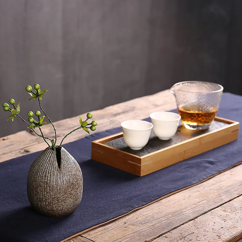 Japanese Style Terracotta Vase Imitation Stone Abstract Flower Arranger Table Top Vintage Ornament Living Room Flower Vase