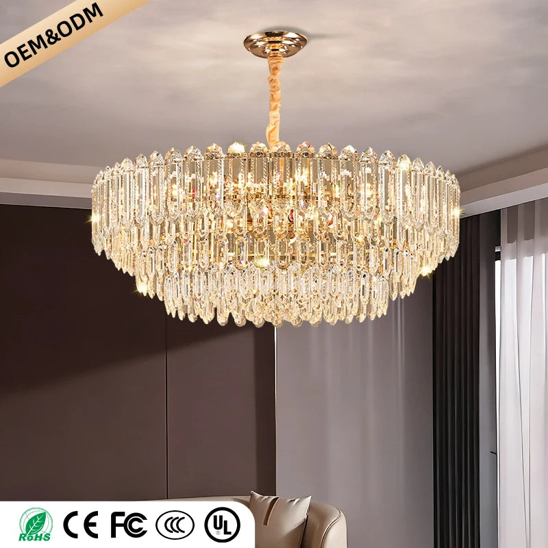 Modern LED Ceiling Hanging Lamp for Living Room Designer Luxury Circular Dining Table Pendant Lighting Crystal High Chandelier