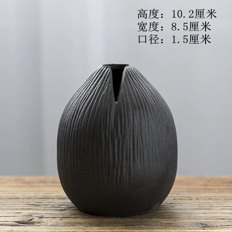 Japanese Style Terracotta Vase Imitation Stone Abstract Flower Arranger Table Top Vintage Ornament Living Room Flower Vase