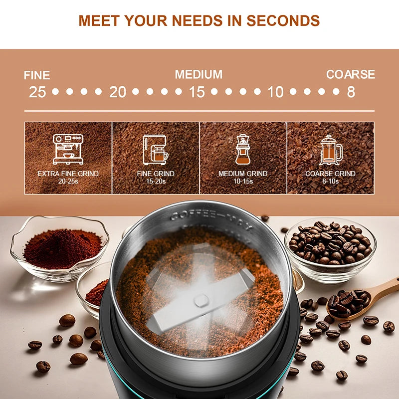 Professional Coffee Grinder with Removable Stainless Steel Cup Coffee Beans Grinder for Spices Herb Grain Mill for Kitchen 300W