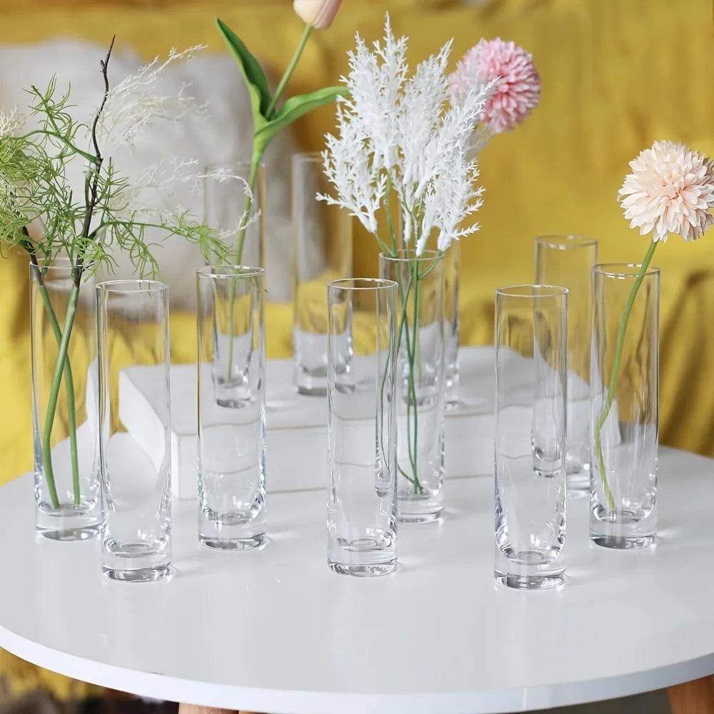12 Pieces Glass Cylinder Vase, Clear Small Flower Vase, Home Decoration Vase, Party Decoration Vase, Suitable for Wedding