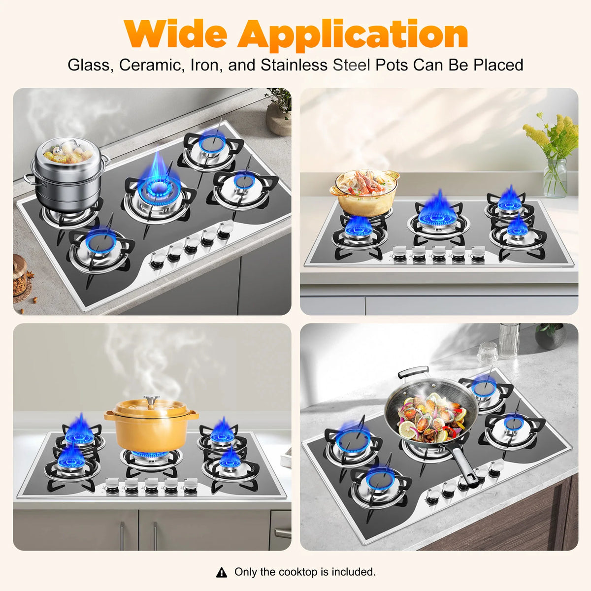30.3" LPG/NG Gas COOKTOP Built-in 5Burner Stove Hob Cooktop Tempered Durable Quality Glass