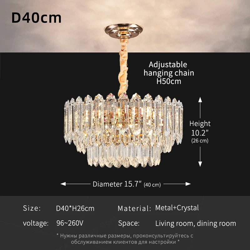 Modern LED Ceiling Hanging Lamp for Living Room Designer Luxury Circular Dining Table Pendant Lighting Crystal High Chandelier