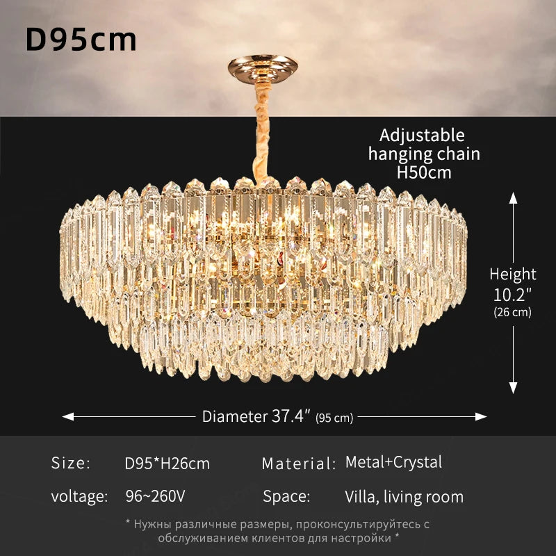 Modern LED Ceiling Hanging Lamp for Living Room Designer Luxury Circular Dining Table Pendant Lighting Crystal High Chandelier