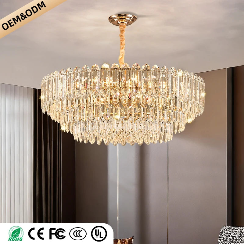 Modern LED Ceiling Hanging Lamp for Living Room Designer Luxury Circular Dining Table Pendant Lighting Crystal High Chandelier