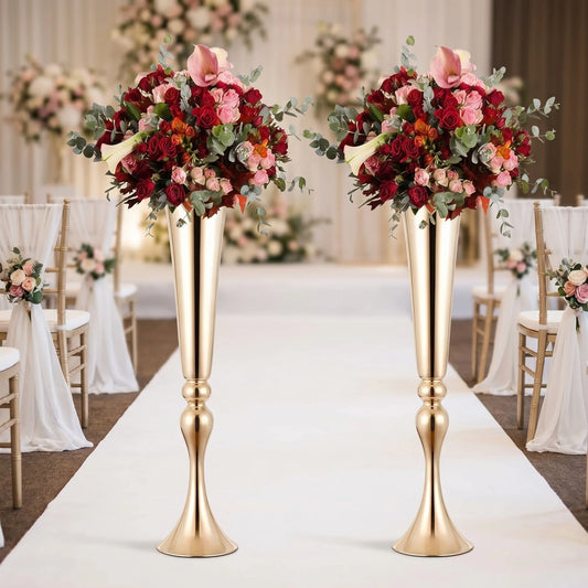 22'' Tall Trumpet Vase Decorative Metal Flower Holders for Romantic Wedding Party Centerpiece Decor 4 Colors to Choose