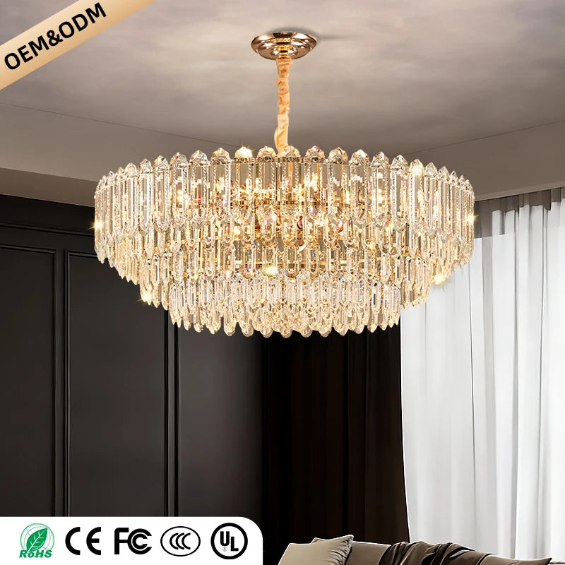 Modern LED Ceiling Hanging Lamp for Living Room Designer Luxury Circular Dining Table Pendant Lighting Crystal High Chandelier