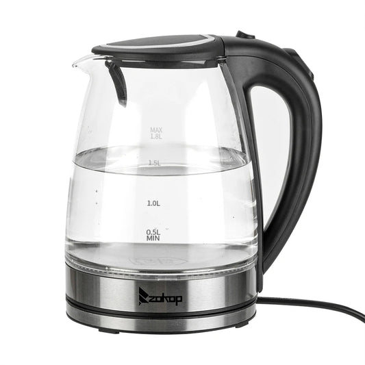 HD 1857 A 110V 1200W 1.8L Electric Glass Kettle US Plug Borosilicate Glass Blue LED Auto Shut Off 360 Rotation Base