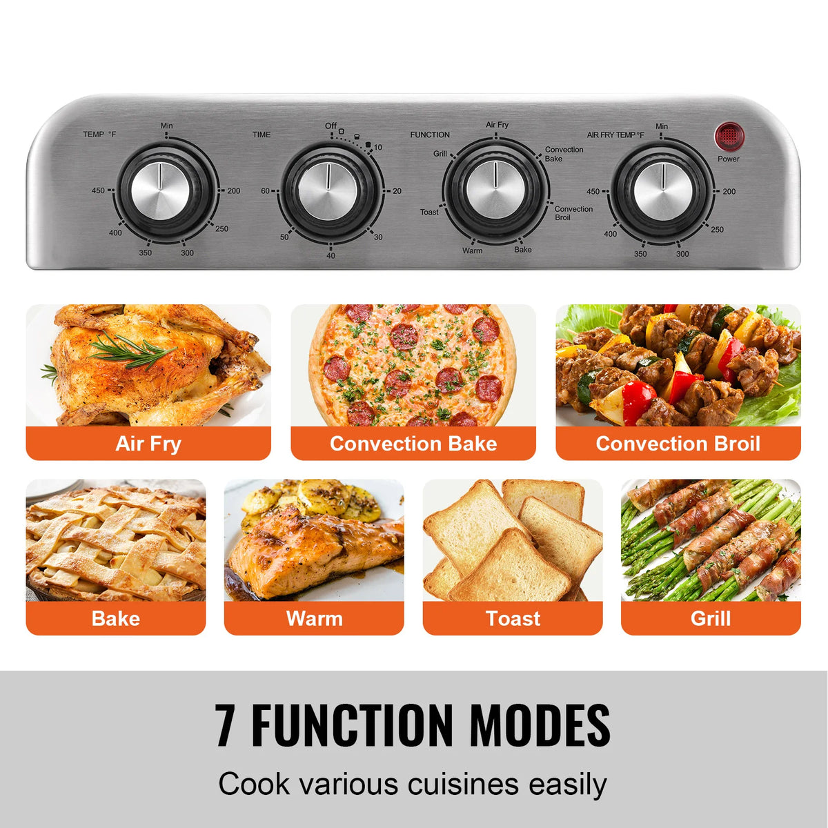 SucceBuy 18L 1700W Air Fryer Toaster Oven Stainless Steel Toaster Ovens Countertop Combo with Grill Home and Commercial Use