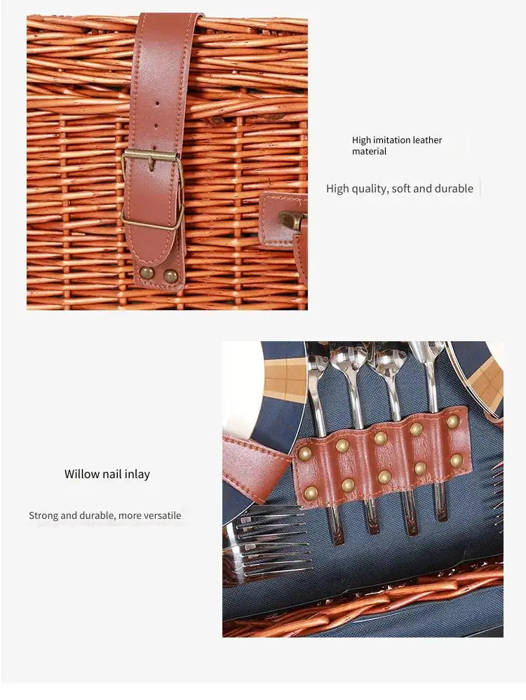 Willow Rattan Picnic Basket Outing and Leisure Camping Fruit and Vegetable Food Storage Basket Handmade Woven Basket