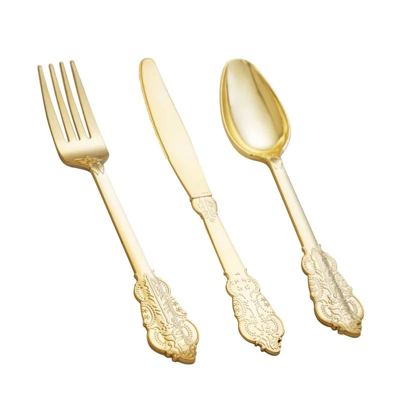 75 Pieces Gold Plastic Silverware- Party Flatware Set-Heavyweight Plastic Cutlery- Includes 25 Forks, 25 Spoons, 25 Knives