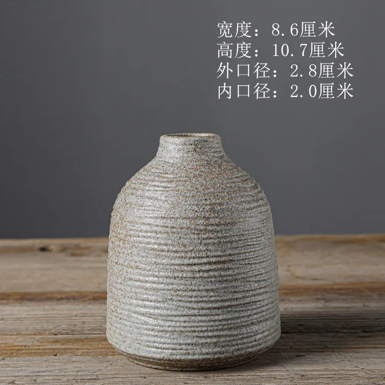 Japanese Style Terracotta Vase Imitation Stone Abstract Flower Arranger Table Top Vintage Ornament Living Room Flower Vase
