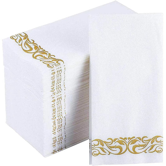 50PCS Disposable Table Paper Napkins Elegant Tissue Vintage Towel White Foil Gold Dish Bowl Paper Birthday Wedding Party Decorat
