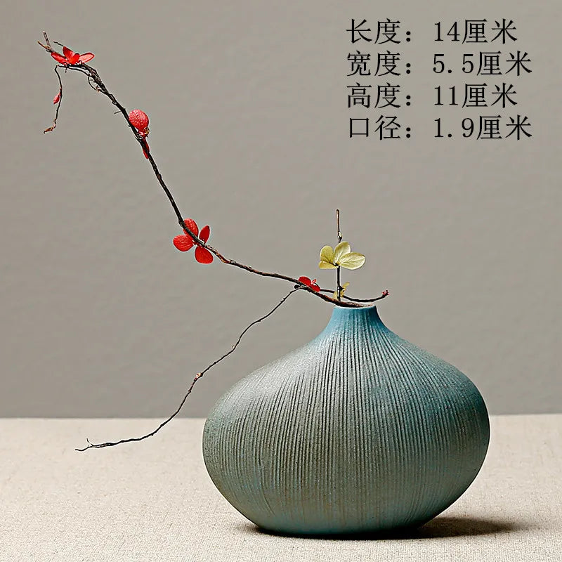 Japanese Style Terracotta Vase Imitation Stone Abstract Flower Arranger Table Top Vintage Ornament Living Room Flower Vase