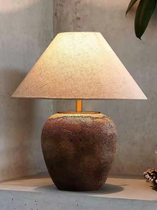 New Handmade Ceramic Wabi Sabi Traditional Style Vintage Fabric Decoration Living  Hotel Simple Nordic Natural Table Lamp