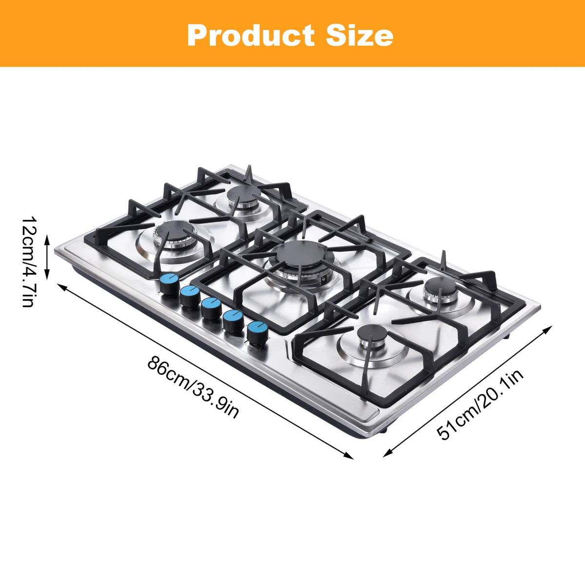 5 Burner Propane Gas Cooktop Indoor, Powerful Built-in Gas Stove Top with Auto Ignition, NG/LPG Convertible Dual Fuel, Portable Tabletop Counter Stove for Kitchen Cooking RV Outdoor and Emergency