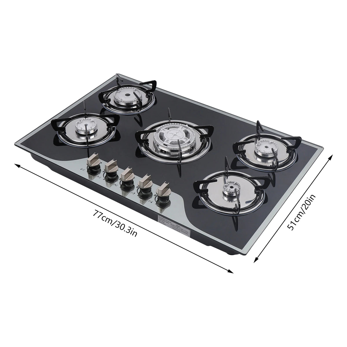 30.3" LPG/NG Gas COOKTOP Built-in 5Burner Stove Hob Cooktop Tempered Durable Quality Glass