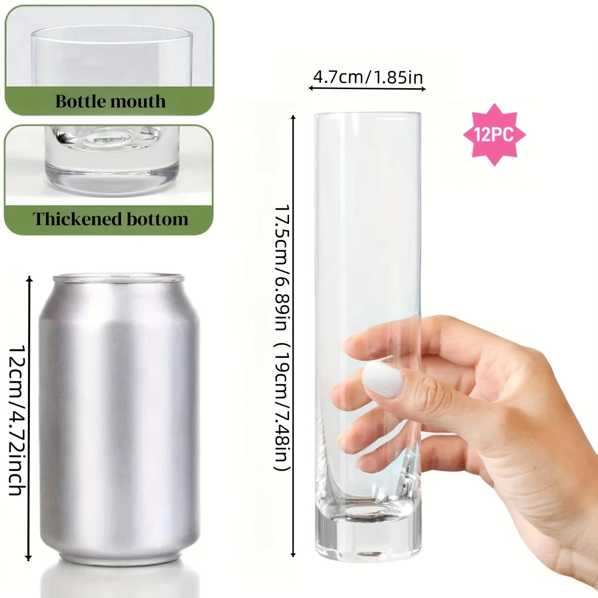 12 Pieces Glass Cylinder Vase, Clear Small Flower Vase, Home Decoration Vase, Party Decoration Vase, Suitable for Wedding