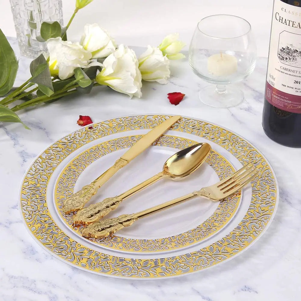 75 Pieces Gold Plastic Silverware- Party Flatware Set-Heavyweight Plastic Cutlery- Includes 25 Forks, 25 Spoons, 25 Knives