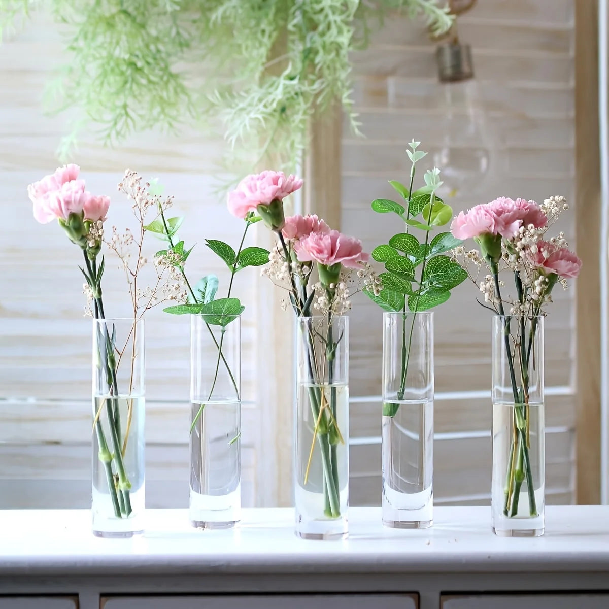 12 Pieces Glass Cylinder Vase, Clear Small Flower Vase, Home Decoration Vase, Party Decoration Vase, Suitable for Wedding