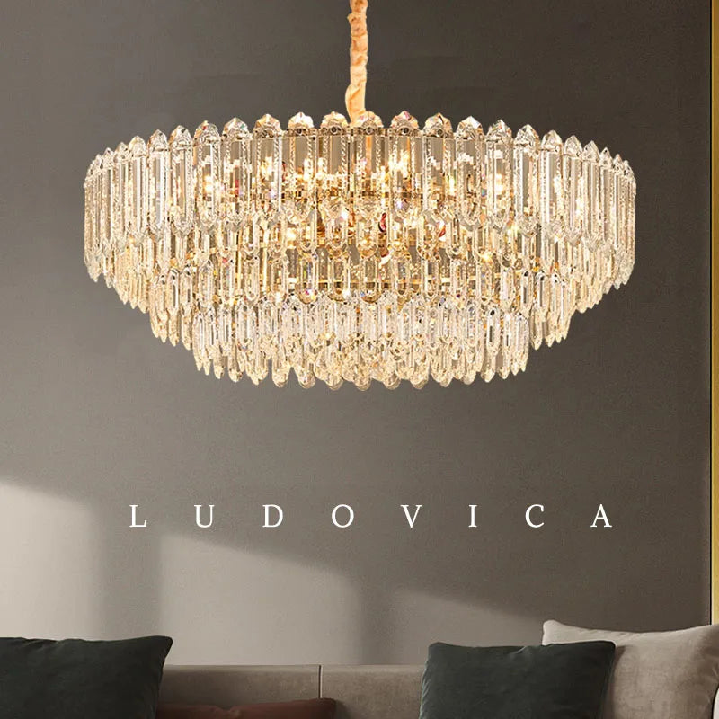 Modern LED Ceiling Hanging Lamp for Living Room Designer Luxury Circular Dining Table Pendant Lighting Crystal High Chandelier