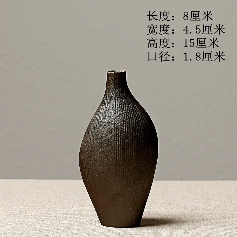 Japanese Style Terracotta Vase Imitation Stone Abstract Flower Arranger Table Top Vintage Ornament Living Room Flower Vase